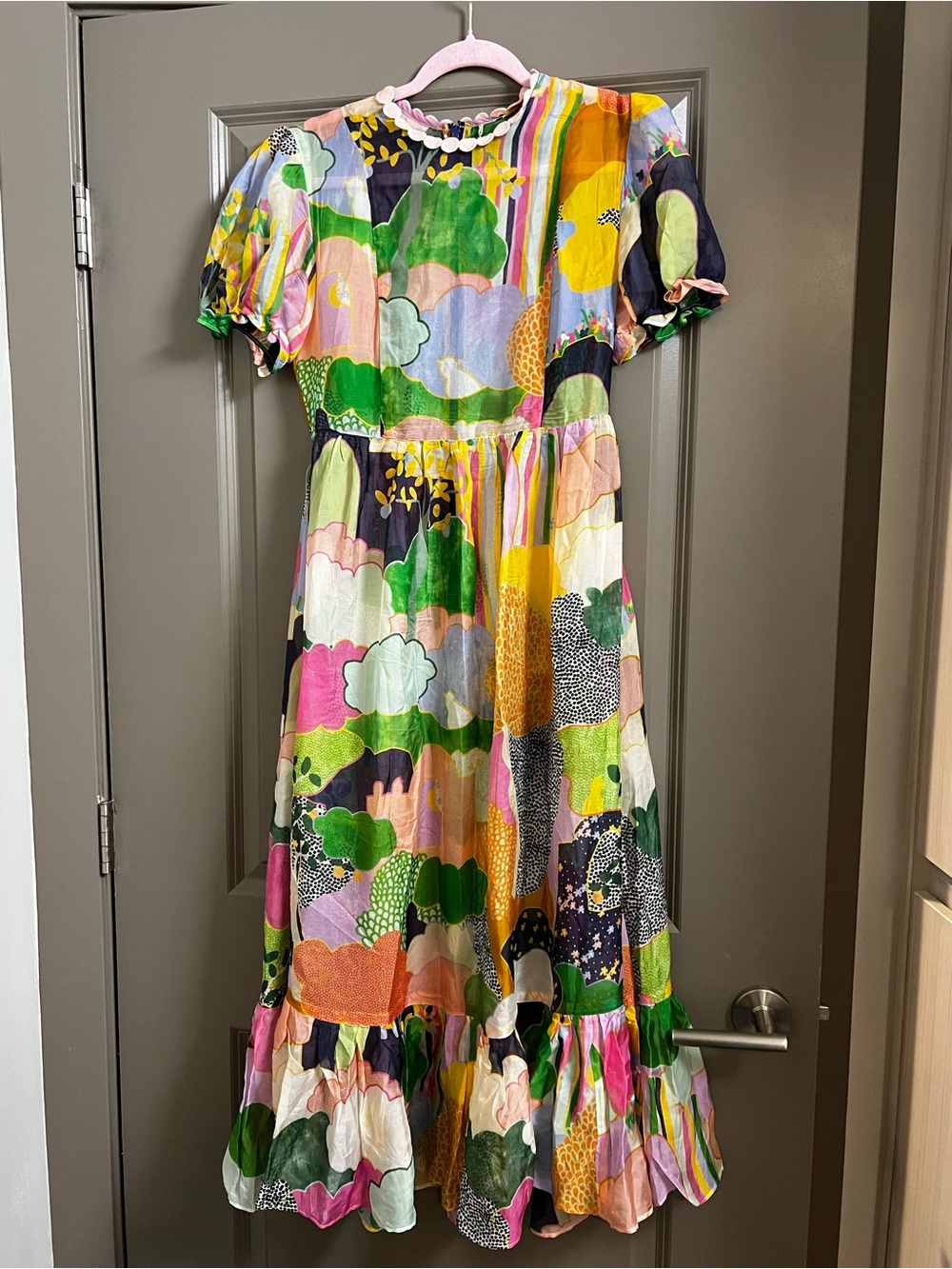 Celia B Silk Dress XS Patterned Green Pink - Picture 2 of 5
